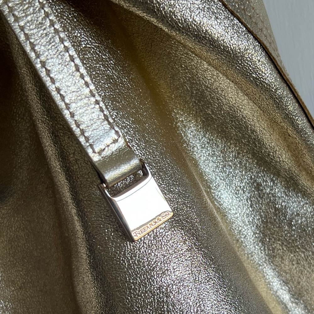 Tiffany Authentic Suede Reversible Tote Bag Metallic Gold X Beige - Picture 6 of 13